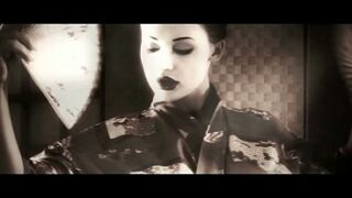 A cinematic shots of a geisha taking in her partner in elegant cowgirl