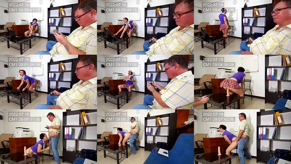 A secretary girl came to the office. The waiting client was shocked that this was a stupid girl. The bitch turned on her laptop, took off her shoes and began to seduce the guest of her boss. 11 min