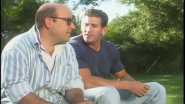 Bored men take their pet girls out to let them play together on the grass