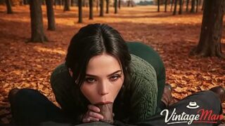 I love autumn and sucking grandpa’s cock in the bushes [AI]