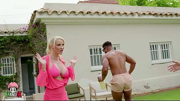 Interracial garden PISSING GANGBANG – BLONDE FLOODED with PISS AND CUM