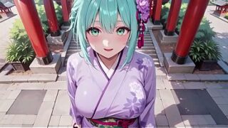 Purple Kimono Goddess! Can’t handle the wetness under the red Torii gate.